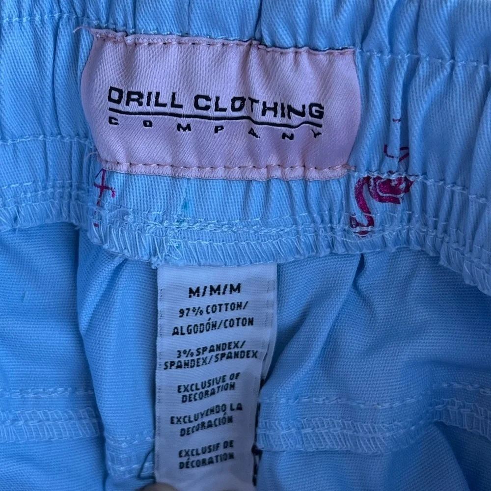 🆕 Drill Clothing Company Cotton Shorts Blue Men’s Metallic Pink Flamingos Size M